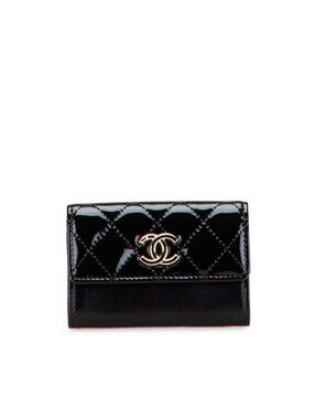 Chanel Quilted CC Logo Black Lambskin Patent Handbag